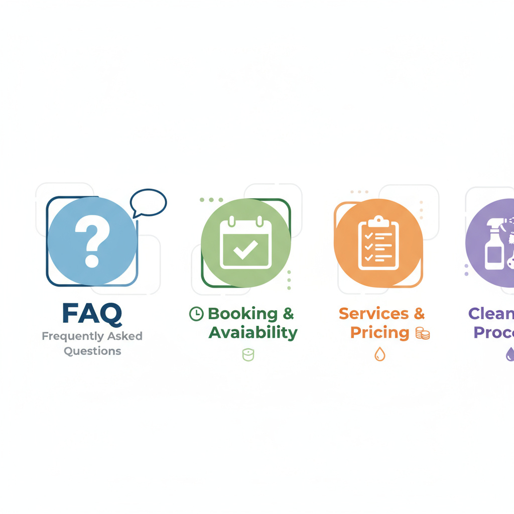 FAQ illustration with question and cleaning icons