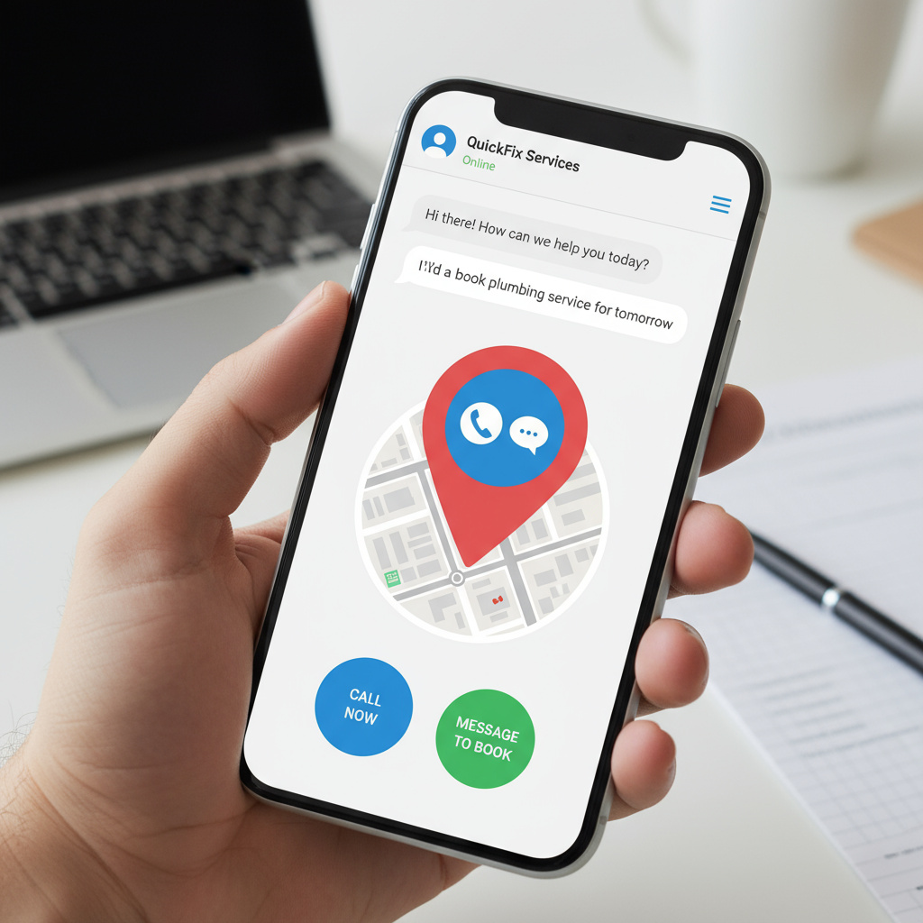 Phone and map pin representing booking by call or message