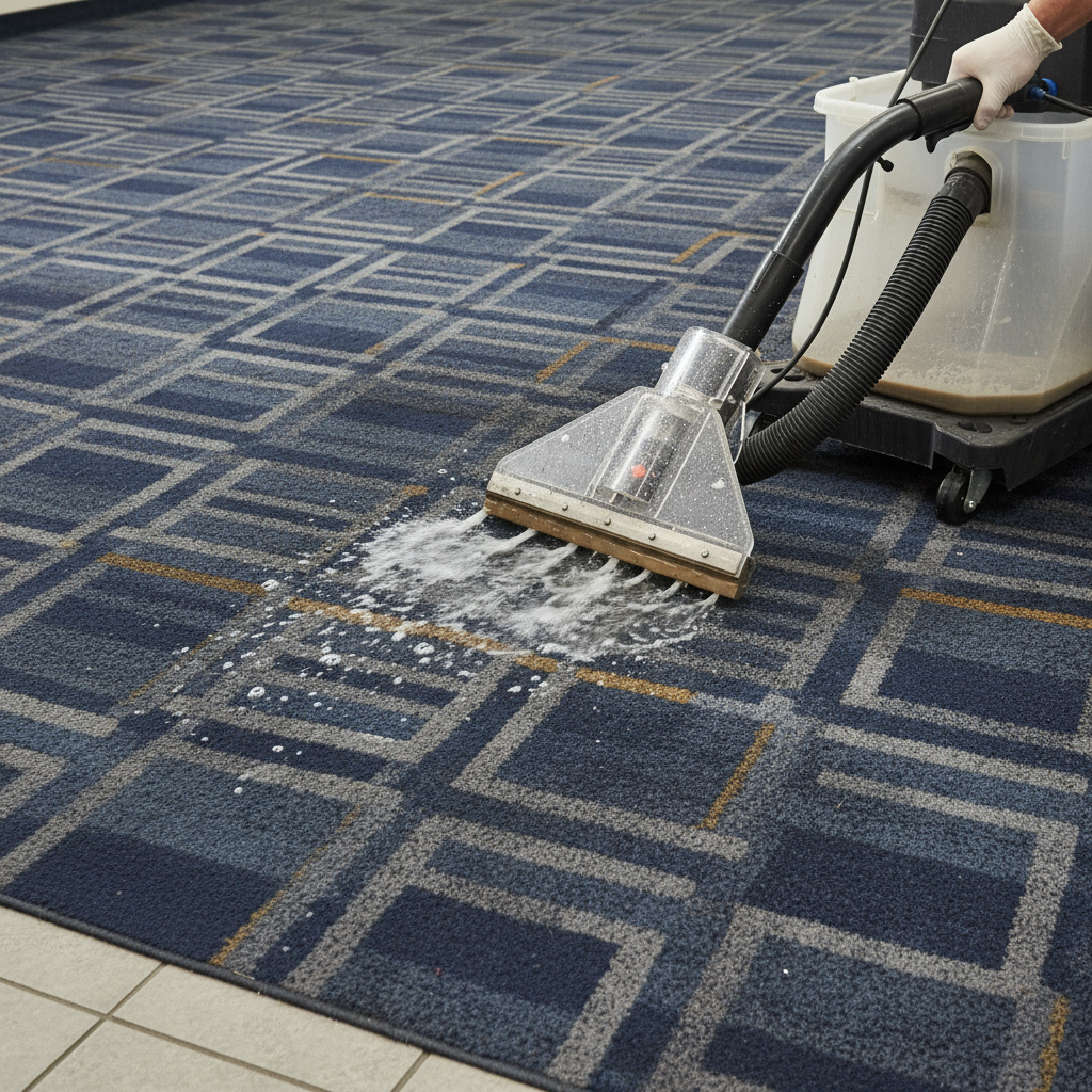 Carpet extraction cleaning in progress